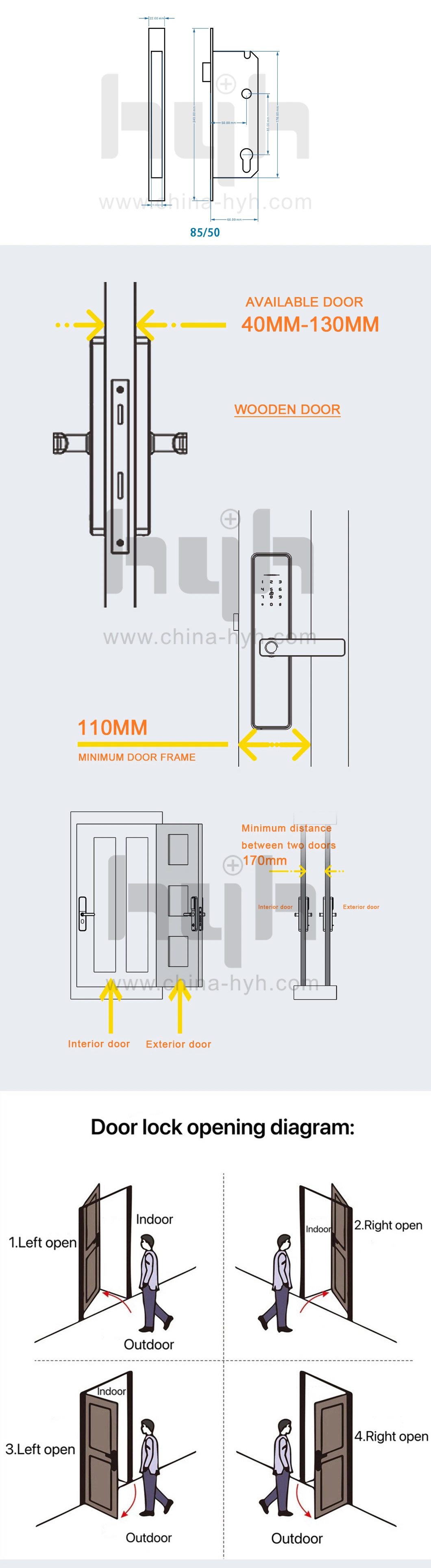 Smart Bedroom WiFi Electronic Intelligent Tuya Digital Fingerprint Smart Door Lock